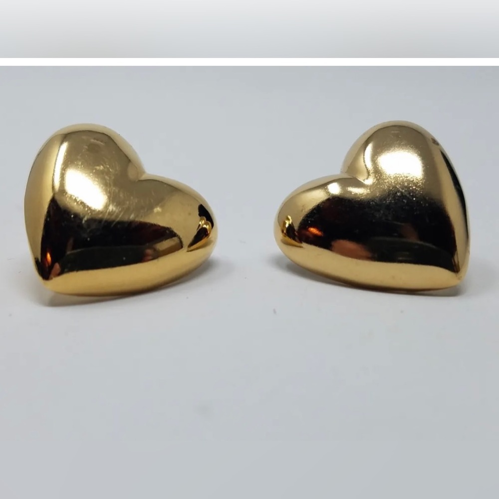 Heart Shaped Earrings Gold Tone Pierced Post 1”